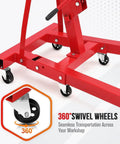 Heavy Duty 2 Ton Hydraulic Engine Hoist With Telescopic Boom And Six Smooth Roll Casters 4400 Pound showcasing 360° swivel wheels for easy maneuvering.
