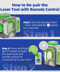 How to re-pair Rock Solid 360 Self Leveling Green Laser Level With 12 Dead On Cross Lines using remote control steps.