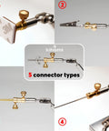 Stainless Steel Stop Motion Rig Arm With Five Flexible Joints For Smooth Animated Shots CNC Machined Armature Support Tool For Hobbyists And Studios Pro Grade Rig Holds Up To 280g, five connector types shown