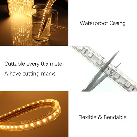 5050 LED Strip Lights AC 110-120V White 6000K, 131.2ft/40m Waterproof Dimmable Rope Light With 23 Keys Remote, in use scenarios