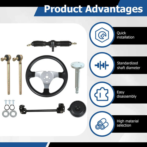 Steel Steering Wheel Kit With Adjustable Gear Rack Pinion Shaft For 110cc Go Kart ATV Buggy Quad Replacement 300mm Wheel 320mm Rack