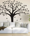 Epic Family Tree Wall Decal For Home Decor, Massive Vinyl Tree Sticker 220 X 250 Cm In Black above white sofa in living room