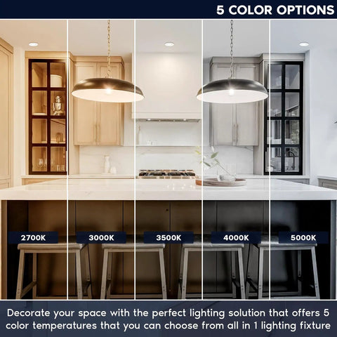 Four Inch Led Recessed Can Lights Featuring Glide Around Gimbal Head Five Daylight Choices in modern kitchen settings.