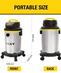 Heavy Duty Wet And Dry Vacuum Cleaner With 4 Gallon Tank And 4 HP Power, stainless steel canister front and back view