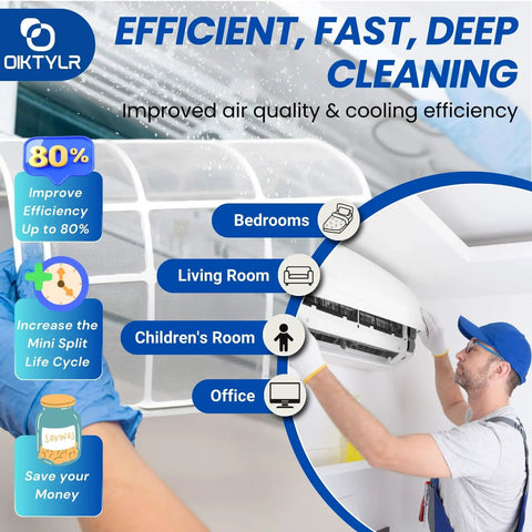 Technician installs Pro Mini Split Cleaning Kit Bag With 2L High Pressure Sprayer, Waterproof PVC Cover Bib, for HVAC Maintenance