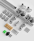 Components of 9 Foot Stainless Steel Sliding Door Hardware Kit For Wooden Barn Doors, Heavy Duty And Smooth Operation