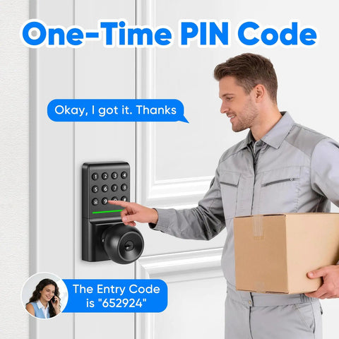 Game Changer Keyless Entry Deadbolt Door Lock with Sleek Knobs supports password entry for secure home access.