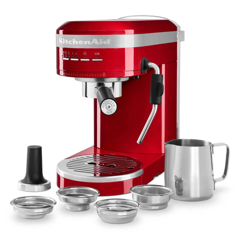 Empire Red Metal Semi Automatic Espresso Machine With Dual Smart Temperature Sensors And 58mm Commercial Grade Portafilter