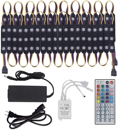 Waterproof Window Lights for Storefront Advertising RGB LED Modules with Remote Control 12V 5050 20Ft Run Two Pack displayed.