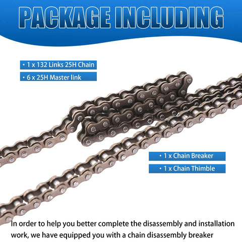 25H 132 Link Roller Chain Kit With Chain Breaker For Razor MX500 MX650 contents overview in package including tools and chains