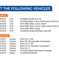Compatibility chart for Set Of 2 Front And Rear Wheel Bearing Hub Assemblies With Encoder And ABS for Cadillac CTS, Chevy Camaro, Impala.