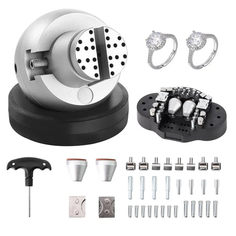 5 Inch Ball Vise Engraving Block With 360 Degree Rotation, Pro Grade Jewelry Inlay And Small Scale Engraving Kit, Includes 35 Attachments For Gemstone Inlay And Fine Detailing, Durable Chrome Plated Steel Vise For Precision Craft