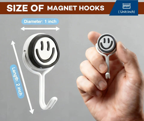 Close-up of Six Piece Heavy Duty Magnetic Hook, 1 inch diameter, 2 inch length, showcasing smooth swivel action and smiley design.
