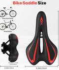 Gel Bike Seat For Men And Women With Waterproof Cover, Breathable Cushion Saddle, high-density gel, black and red, size.