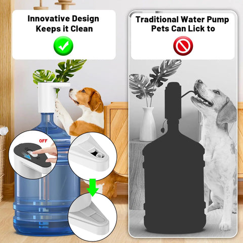 Rechargeable Electric Water Pump For 5 Gallon Bottle Portable Water Dispenser contrasted with traditional pump, pet-safe