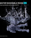 Water splashing around a model using Water Washable Resin 2.0 For 405nm UV Curing, under water, highlighting easy cleanup.