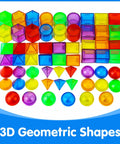 60 Piece 3D Shapes Kit For Teaching Geometric Solids For Kids, Translucent Light Table Manipulatives, colorful stackable shapes