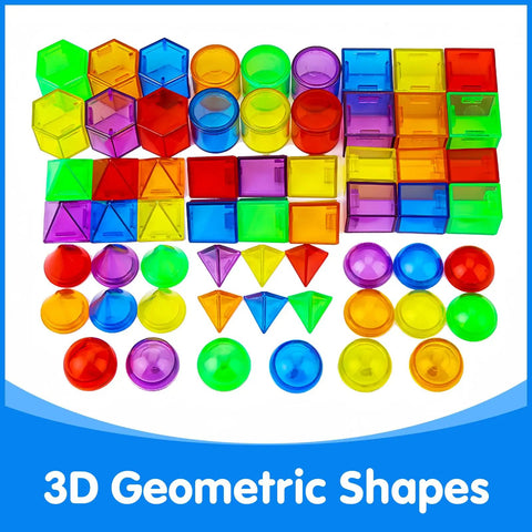 60 Piece 3D Shapes Kit For Teaching Geometric Solids For Kids, Translucent Light Table Manipulatives, colorful stackable shapes