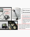 Heavy Duty 2000W Immersion Water Heater Delivers Insanely Fast Hot Water On Tap Using Pure Copper Heating Coils and Perforated Steel Guard For Zero Wait Comfort Daily, shown with temperature probe.
