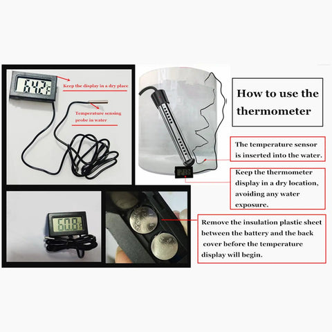 Heavy Duty 2000W Immersion Water Heater Delivers Insanely Fast Hot Water On Tap Using Pure Copper Heating Coils and Perforated Steel Guard For Zero Wait Comfort Daily, shown with temperature probe.