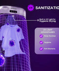 MOJOCO portable compact clothes dryer in purple with built-in UV sanitation for apartments and travel