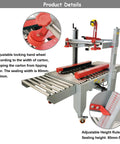 Heavy Duty 110V Automatic Box Sealer Machine With Double Flap Tape System For Fast Carton Packing, adjustable locking hand wheel and height ruler.