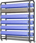 Industrial Grade Heavy Duty Steel Storage Rack For Window Tint Film Vinyl Wrap And Wallpaper Rolls displaying blue and gray rolls.