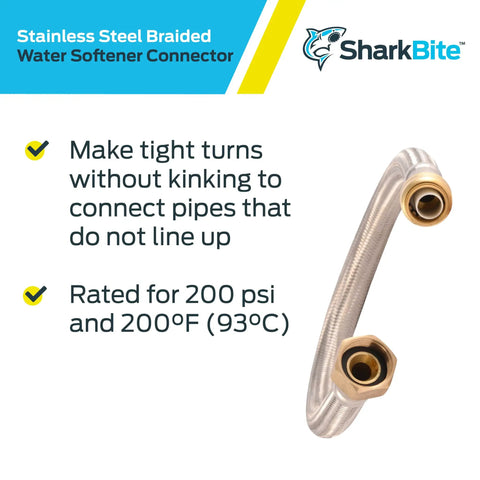 Three Quarters Inch To One Inch FIP Braided Stainless Water Softener Connector with Brass Fitting, Flexible Design