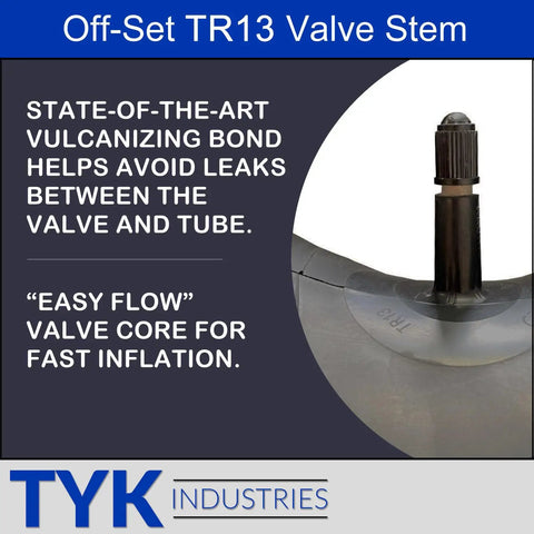 Close-up of TR13 valve stem on Set Of 2 Heavy Duty 20X9-8 Inner Tubes For ATV Lawn Garden Go Kart with text for features