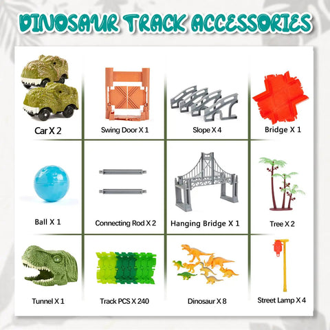 Dinosaur Race Car Track Play Set For Kids Ages 3 To 7 Flexible Dino Track Toys That Bend And Build A Wild Dino World Road Race