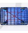 Bottom view of Beast Mode Heavy Duty Platform Cart with foldable hand cart and large flatbed, featuring PVC deck and wheels.