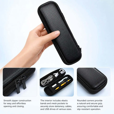 Heavy Duty EVA Hard Shell Pencil Case For Your Daily Grind Keeps Pens Styluses And Desk Gear Snug While You Ride Lightweight Protective Organizer in hand.