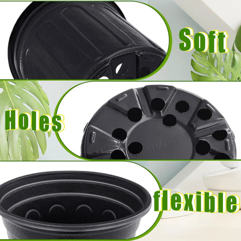 Value Pack Of 120 Pcs 1 Gallon Plastic Plant Nursery Pots With Drainage Holes showing flexibility and drainage function