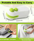 Rechargeable 2 In 1 Bag Sealer With Cutter, compact and portable, shown fitting in pockets and bags, crocodile design.