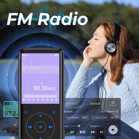 64GB Bluetooth 5.3 MP3 Player With Built In Speaker And 2.4 Inch Screen For Running And Workouts FM Radio interface display