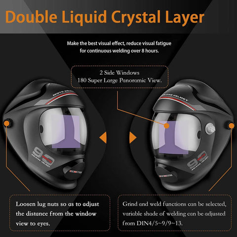 Auto Dark Welding Helmet With True Color View And 4 Arc Sensors, showcasing lightweight hemispherical 4C lens design