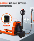 Heavy Duty Electric Pallet Jack With 4400 Lb Capacity Lithium Ion Battery Powered Pallet Truck Low Profile Design For Warehouse Material Handling Efficient And Durable, charging with 48V lithium battery.