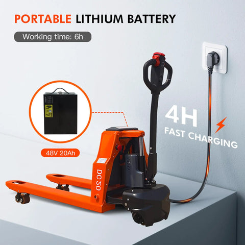 Heavy Duty Electric Pallet Jack With 4400 Lb Capacity Lithium Ion Battery Powered Pallet Truck Low Profile Design For Warehouse Material Handling Efficient And Durable, charging with 48V lithium battery.