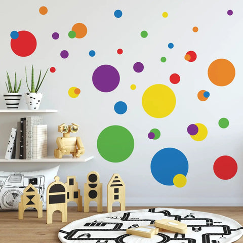 Just Dots Peel And Stick Wall Decals Set Of 31 Easy To Apply Repositionable No Residue Made In The USA on a playroom wall