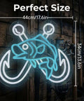 Ice Blue Crossed Fish Hook Neon Sign LED Light Dimmable Wall Decor For Tackle Shops Yachts Man Caves And Fishing Rooms A Dope Gift For Dads Who Live To Fish 17.6 By 13.6 Inches