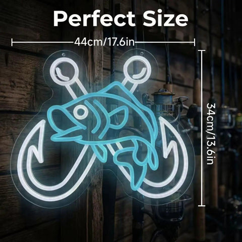 Ice Blue Crossed Fish Hook Neon Sign LED Light Dimmable Wall Decor For Tackle Shops Yachts Man Caves And Fishing Rooms A Dope Gift For Dads Who Live To Fish 17.6 By 13.6 Inches