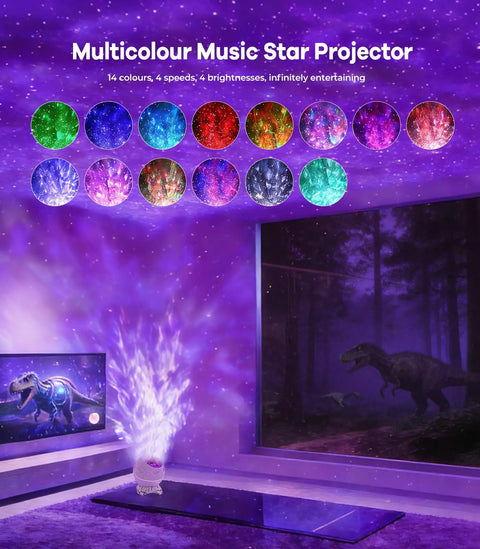 Dinosaur Egg Galaxy Star Projector Nebula Night Light With Remote And Timer 14 Color Options, projecting purple nebula