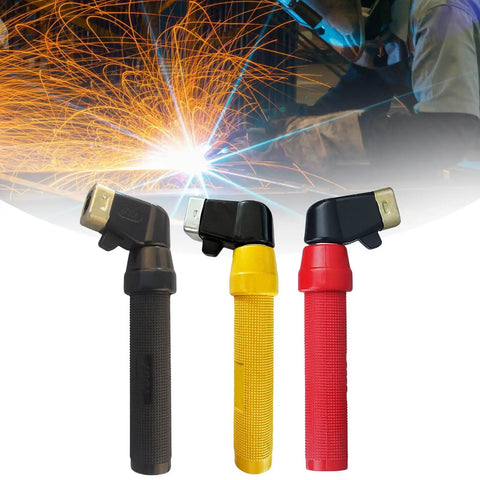 Heavy Duty 400A Welding Electrode Holder With Sturdy Clamp Jaw Plier For Stick Welding Machines And Pro Projects, featuring ergonomic grips in black, yellow, and red.