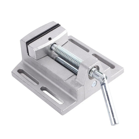 Heavy Duty Drill Press Vise Built Rock Solid For Woodworking Milling Tasks Bench Top Setup with smooth jaw travel and handle.