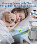 Sleeping child with teddy bear next to On The Go Portable Mini Air Conditioner With Remote 1000ml Evaporative Cooler