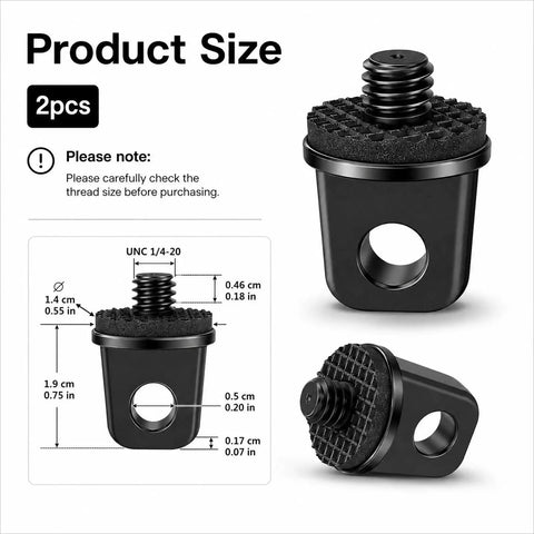 Two Pack 1/4-20 Camera Neck Strap Screws With Rubber Padded Eye Bolts Hella Secure Metal Holder dimensions and specs overview.