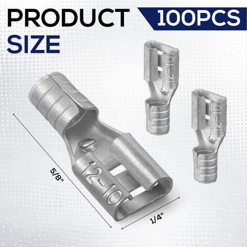 High Temperature Female Non Insulated Spade Connectors Pro Grade 100 Pack For 12 To 10 Gauge Quick Disconnect One Quarter Inch