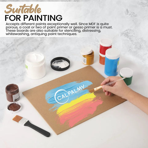 Hand painting on 11 by 14 inch MDF board, showcasing vibrant colors suitable for DIY carpentry work and crafts.