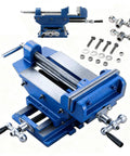 Top Shelf Heavy Duty Cast Iron Cross Slide Drill Press Vise Featuring Knockout Precision Slides and a Beefy Build for Crushing Woodworking Metal Jobs and CNC Milling Tasks Like a Pro with accessories.