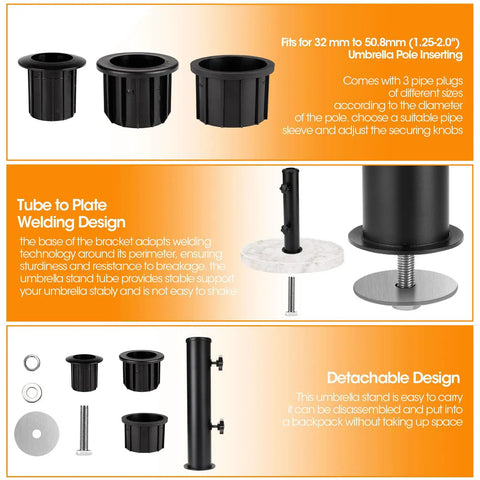 Universal Granite Umbrella Tube Base For Outdoor Use Sturdy Stone Stand With Stainless Sleeve Heavy Duty Stake Holder
